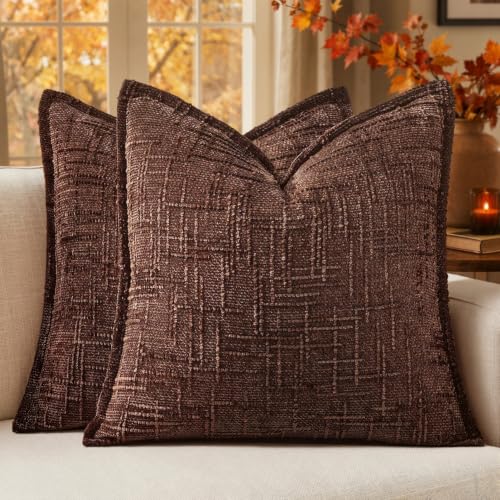 MIULEE Slubby Textured Decorative Fall Throw Pillow Covers Brown 20x20