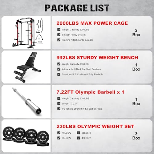 Image of JELENS C21 Power Cage, 2000LBS Multi-Function Power Rack with Independent Dual Pulley System, All-in-One Squat Rack for Cable Crossover, Home Gym Workout Machine