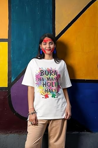 Holi-Special-Printed-T-Shirt--Vibrant-Colorful-Festival-Wear-for-Men-Women-110-GSM-Large-White Holi Special Printed T-Shirt – Vibrant & Colorful Festival Wear for Men & Women 110-GSM (Large) White
