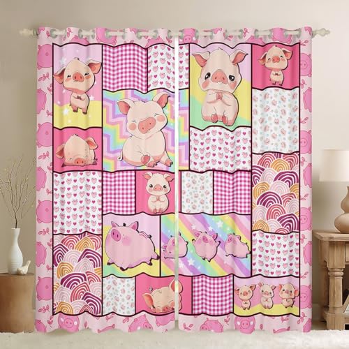 Feelyou Pink Pig Curtains Cartoon Cute Pig Window Curtains for Bedroom Living Room for Kids Boys Girls Geometric Window Drapes Unicorn Window Treatments 38W X 45L,2 Panels