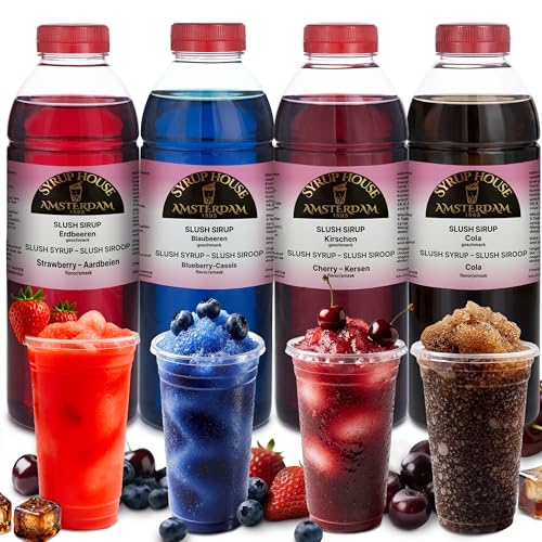 Bacchus Brew 4×0 75L (1:5) Slush Syrup for Ninja Slushie & Slush Puppy Machine Slushy Syrup Pack for Slush Maker Slushie Syrup for Slushie Cup Strawberry & Cherry & Cola & Blue Raspberry Syrup