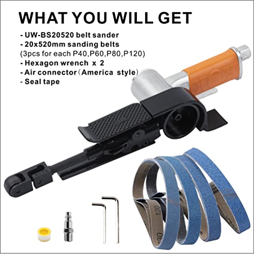 Image of Air Belt Sander 3 /4 inch x 20-1 /2 inch Belt Size Pneumatic Tool with 12pc Belts (#40, #60, #80 & #120), Good for Deburring, Sanding and Finishing (3 /4 inch x 20-1 /2 inch Sander)
