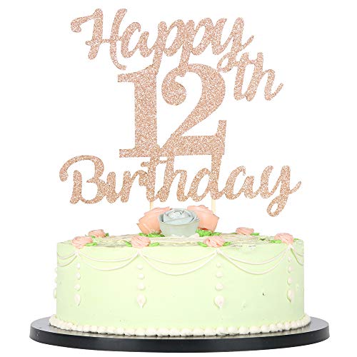 LVEUD 12th Birthday Cake Topper for Happy Birthday 12 Rose Gold 12th Cake