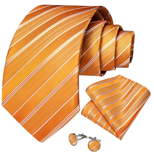 Image of DiBanGu Striped Tie Set for Men Silk Woven Plaid Necktie and Pocket Square Cufflinks Business Wedding