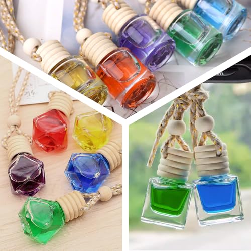 Image of Hanging Car Air Freshener Diffuser, 60Pcs 8ml Empty Glass Essential Pendant Bottles, Automotive Oil Aromatherapy Fragrance Perfume jars