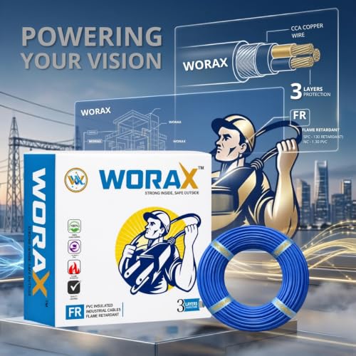 Image of WORAX 0.75 Sq mm Blue House Wiring Wire (90 Mtr) | Flexible Multi-Strand CCA Cable | PVC Insulated Wire for Lighting