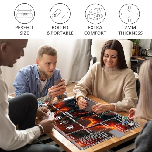 Image of for MTG Playmat with Card Storage Bag,Non-Slip Rubber Base & Smooth Surface 27.6x15.7in,Beginner-Friendly Magic Mat for Commander Deck,Flame Black Dragon