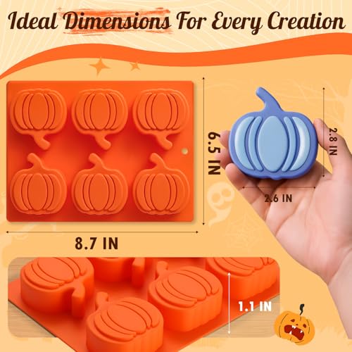 Image of HKNMTT Pumpkin Silicone Molds 2 Pack 6 Cavity Halloween Mold Set for Fall Chocolate Candy Soap Wax Melts Jello Cake Pop Apple Cider Baking Tray Thanksgiving 3D Food Grade Spooky Treats