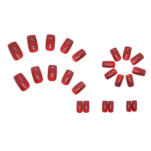 Miniatura 2 de Uñas postizas medianas a presión, uñas postizas rojas con ataúd con uñas acrílicas de color rojo vino brillante, cobertura completa, uñas postizas