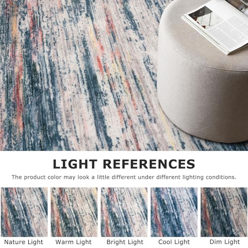 Teal Blue Peach Gray Multi 5x7 Modern Abstract Area Rug for Bedroom, Large Super Soft Washable Rug with Non-Slip, Non-Shedding Throw Rugs for Living Room, Indoor Door Mat For Office Home Décor