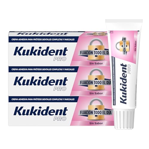 Kukident Pro Fijación Todo El Día Sin Sabor Crema Adhesiva Para Prótesis Dentales Completas Y Parciales - 3x47 g