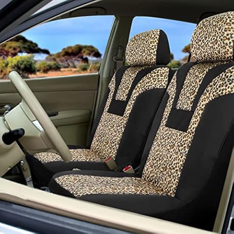 COOLBEBE Car Seat Covers - Leopard Pattern Integrated Auto Seat Cover Car Protector Interior Accessories, Airbag Compatible, Universal Fits for Cars, SUV, Truck Cover