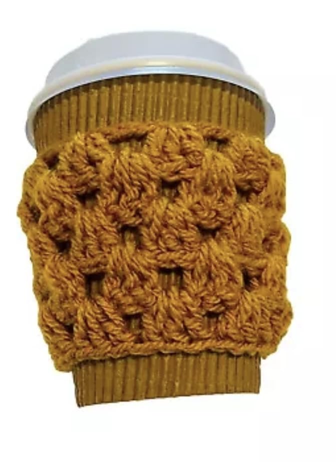 Coffee Cup Cosy, Hot Drink Sleeve, Hand Protection (Shell/ribbed pattern, Mustard yellow)