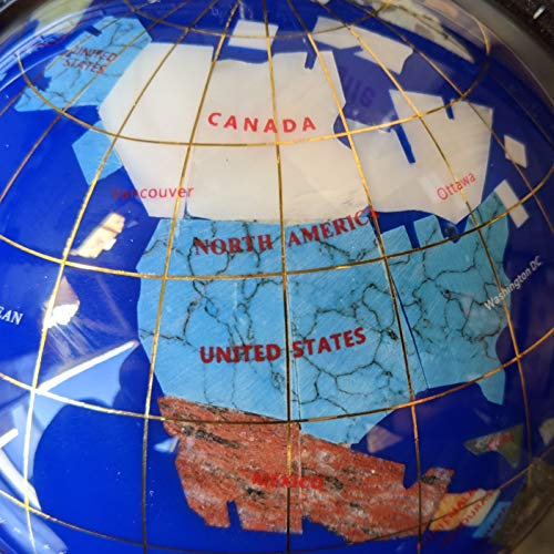 Unique Art 10-Inch Tall Table Top Blue Lapis Ocean Gemstone World Globe With Silver Tripod Stand #TOP5