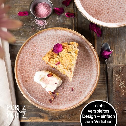 Moritz & Moritz TERRA 18-tlg Geschirrset 6 Personen - Teller Set in zartem Terracotta aus hochwertigem Porzellan - Geschirr Set 6 Personen aus je 6x Speiseteller, Dessertteller und Schalen