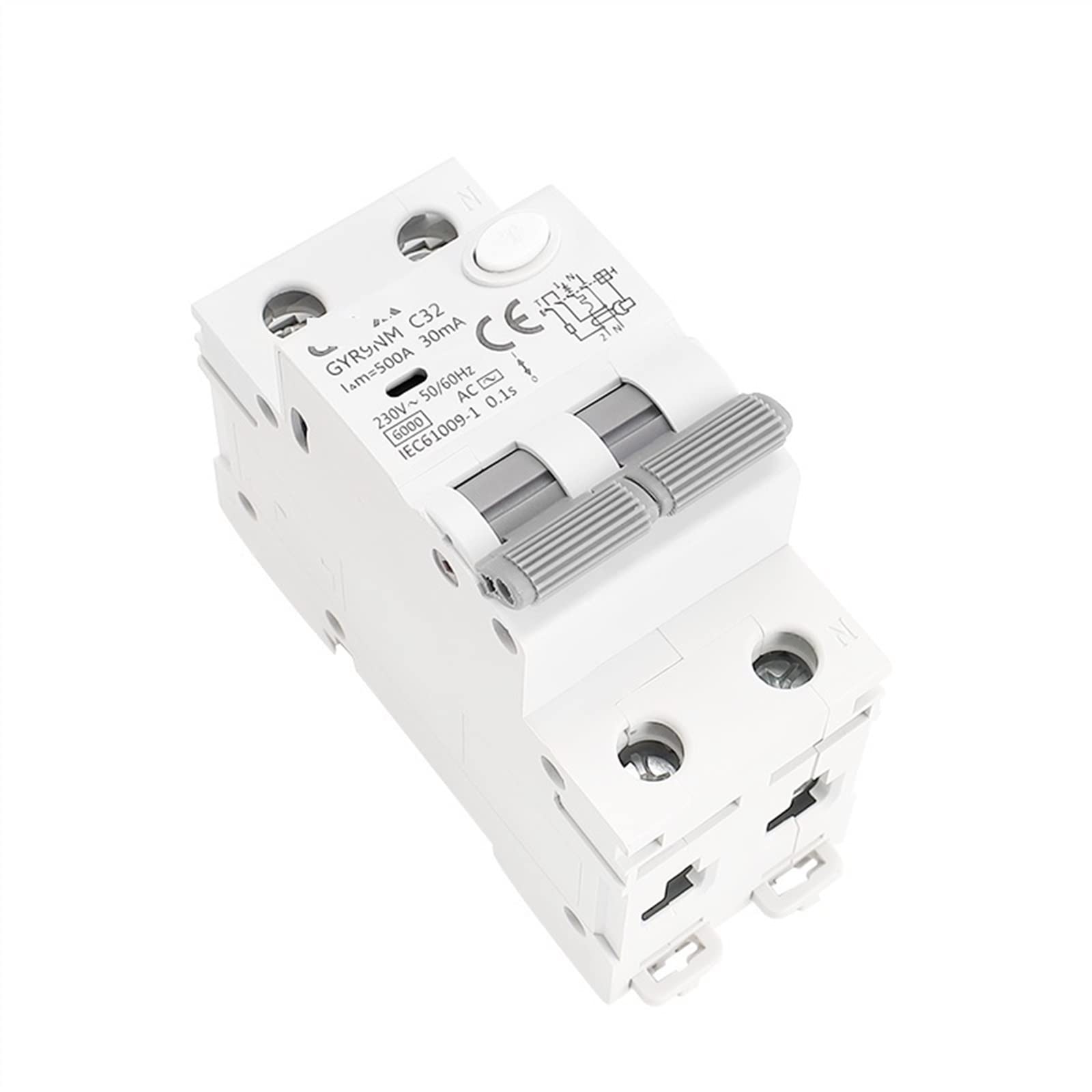 Wyłącznik magnetyczny GYR9NM typ AC RCBO z zabezpieczeniem nadprądowym i wyciekiem, szyna DIN 10 A, 16 A, 25 A, 32 A, 40 A, 1 szt. (100 mAh, 2P 32A)