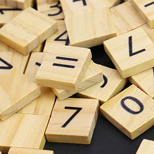 Abbaoww 100 Pcs Wooden Number Symbol Tiles For Crafts, Pendants, Spelling, Scrapbooking, Decoration #TOP5
