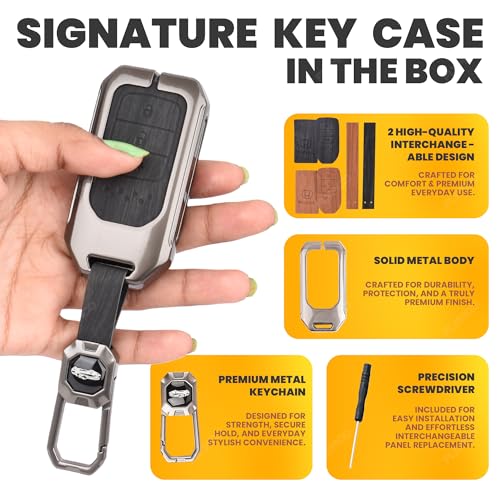 Image of Car Key Cover Compatible with Honda BRV, WRV, CRV, Jazz, City 3-Button Smart Key (Dual Leather Metal (Black & Brown))