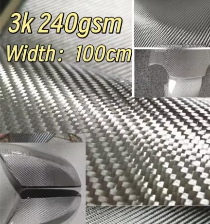 3K 240gsm Bright Silver Plated Glass Fiber Fabric 2x2 Twill 1m Width Commercial Grade for Car Modification (Silvery, 1mx2m)
