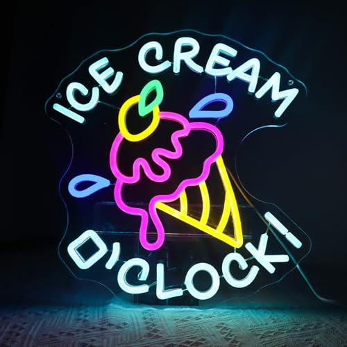 Image of Ice Cream Neon Sign,Ice Cream Merch | 13.4in*13.4in - USB Powered LED Acrylic Lamp with Dimmable Function for Store, Cafe, Bedroom & More Decor
