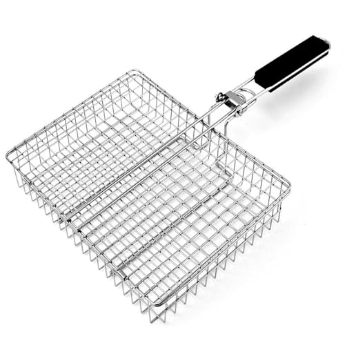 BBQ Grilling Basket, Portable Folding Barbecue Basket, Stainless Steel Outdoor Grilling Net with...