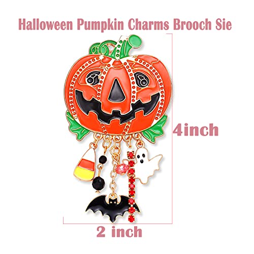 Image of Halloween Brooches for Women Enamel Pumpkin Bat Ghost Candy Corn Charm Brooch Pin Funny Happy Halloween Witchy Hat Cat Spider Skull Dangles Pins Halloween Costume Jewelry Gift