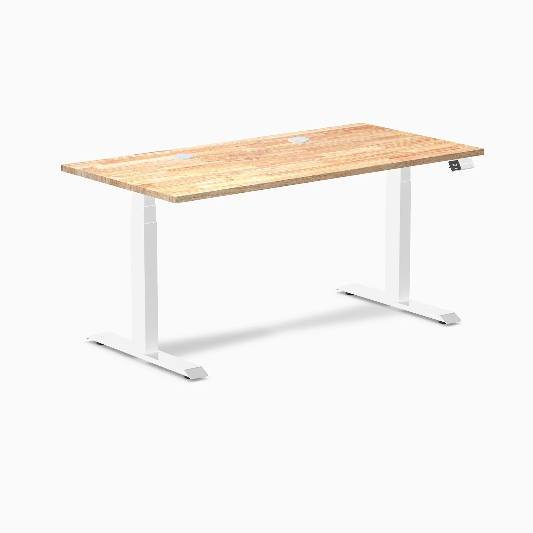Desky Dual Rubberwood Sit Stand Desk Natural Timber 48" White