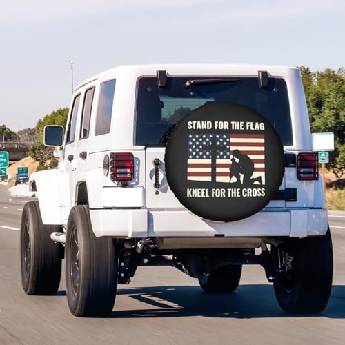 Image of Stand for The Flag, Kneel for The Cross Spare Tire Cover Dust-Proof Wheel Tire Cover Fit Trailer, RV, SUV and Many Vehicle 14 Inch