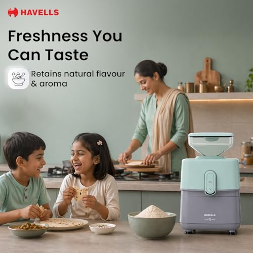 Image of Havells Nutri Grind Atta Mill| 400W High Torque Induction Motor | 1400 RPM Slow Speed Grinding | Quality Coarse Stones | 2 Yr Manufacturer Warranty| Grey & Pista Green
