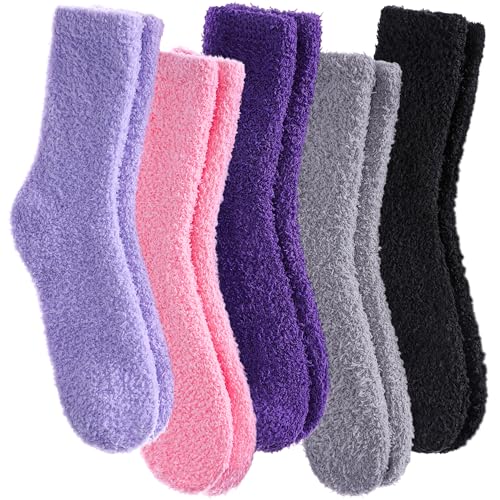 Image of CHOWISH Womens Fuzzy Slipper Socks Super Soft Microfiber Fluffy Cozy Winter Warm Fuzzy Crew Socks