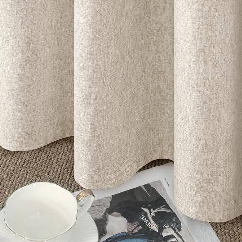 Image of YoungsTex Oatmeal Linen 100% Blackout Curtains 63 Inch Length for Bedroom, Thermal Insulated Black Out Drapes with Grommets Privacy for Living Room Window, 2 Panels, 42 X 63 Inch