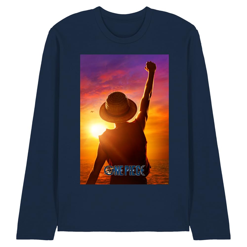 One Piece Luffy Sunset Poster Unisex Long Sleeve T-Shirt, Navy, Small