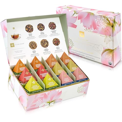 Teabloom Organic Sacred Lotus Pyramid Tea Presentation Box, 12 Assorted