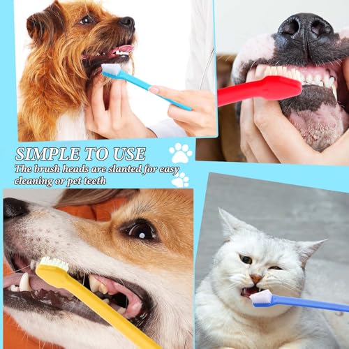 Image of cobee 150Pcs Dog Toothbrushes, Dual-Headed Dental Pet Brushes with Long Handle Soft Bristles Dog Tooth Brush for Large Small Dogs Cats Puppies Teeth Cleaning Oral Care Supplies, 5 Colors