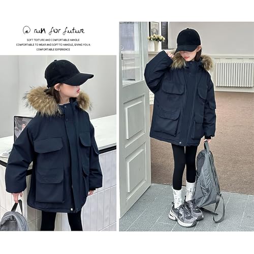 Girls Parka Coat Faux Fur Hooded Jacket Winter Zipper Overcoat Outerwear for 2-12 Years4