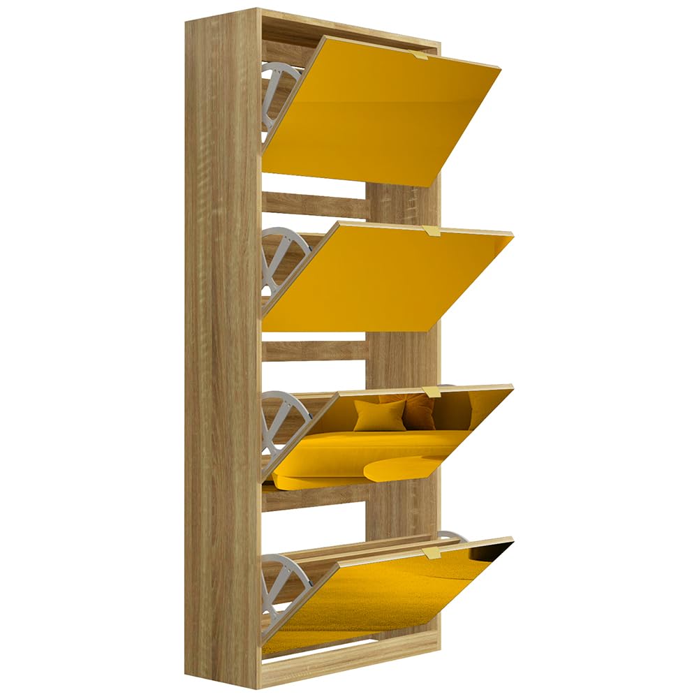 BAKAJI Scarpiera con Ante a Specchio Ribaltabili, Porta Scarpe con Ripiani a Ribalta e Maniglie, Struttura Salvaspazio Design Moderno, Ideale per Soggiorno, Ingresso, Salotto, Ufficio (4 Ante Bronzo)