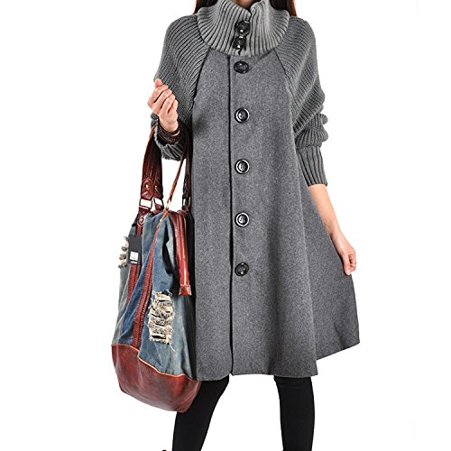 JLTPH Manteau Robe Oversize Femme Veste Pull-Over Gilet Sweat Robe Swing A-line Unie Grande Taille Casual Sweatshirt Long Tunique Jumper Top - Gris - Taille M