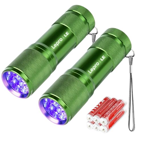 Image of Lepro 365nm UV Flashlight, Small Portable Black Light Detector for Invisible Ink Pens, Dog Cat Pet Urine Stain, AAA Batteries Included, 2 Pack
