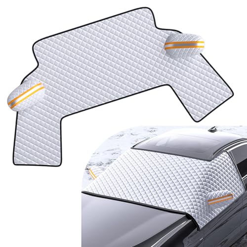 Image of Snow Windshield Cover, Three Window with Earmuffs Snow Shield, Waterproof Antifreeze Thickened Winter Protection Cover, Suitable for Most Cars (Silver)