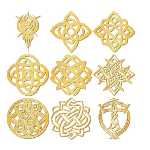 CRASPIRE 9 Pieza de Pegatinas de Nudo Celta Pegatinas de Metal Doradas con Pinzas Nudo de Trinidad de Orgonita Autoadhesivas Impermeables de Níquel para Decorar Álbumes de Recortes Manualidades