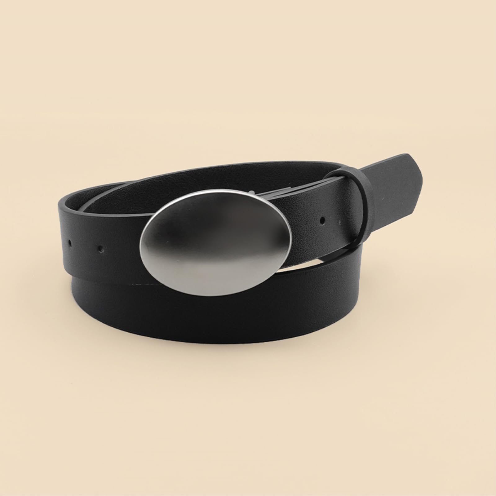 Ceinture À Boucle En Métal Lisse Forme Ovale, Décontractée Et Simple, Décorative Classique