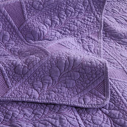 Vctops 3-Piece Cotton Quilt Sets Floral Embroidery Bedspread Bed Cover Coverlet Comforter 1 Quilt And 2 Pillow Shams (Purple, Queen) #TOP2