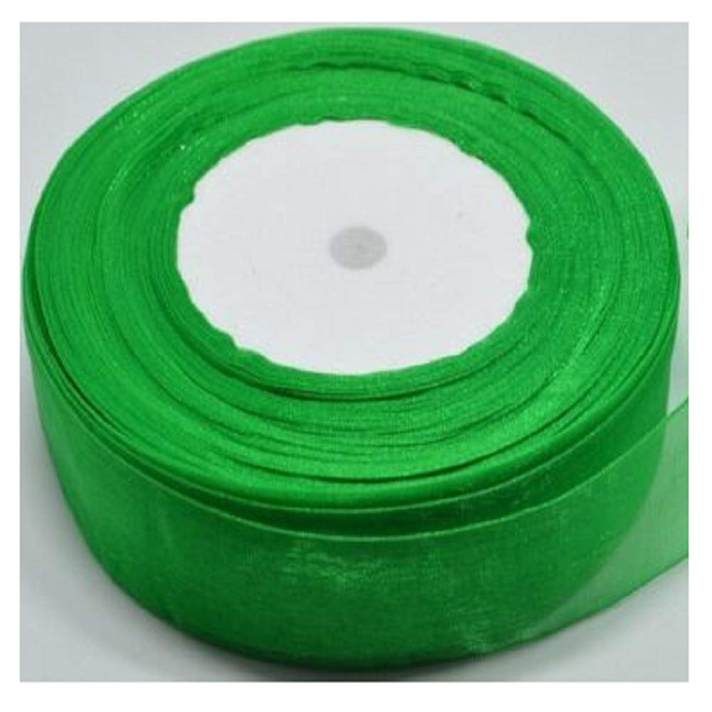 polybagstores 7mm x 50 Yards GREEN - Woven Edge Organza Ribbon - 30 Colours to Choose From