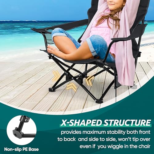 Image of HaSteeL Folding Beach Chair, Foldable Black Camping Chairs for Outside, Low Beach Chair Portable for Adults Fishing, Picnic, Outdoor BBQ, Travel, Sports, Cup Holder & Storage Bag