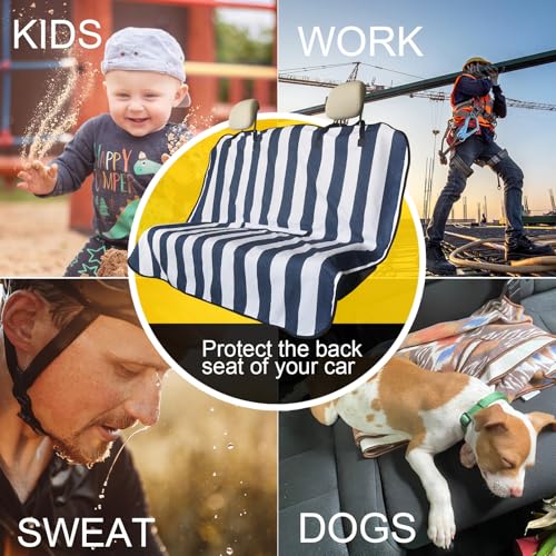 Image of Back Seat Cover for Car Trucks Van SUV Jeep,Waterproof Rear Bench Towel Seat Covers for Dogs and Kids,Automotive Backseat Protector (Blue Stripe)