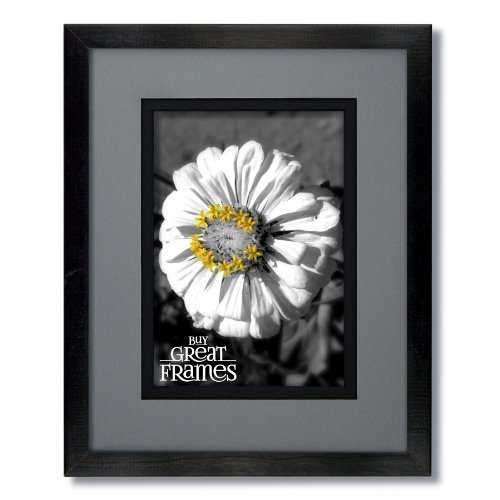 One 11x14 Black Wood Frame and Glass with Storm Gray/Black Black Core Double Mat for 8x10