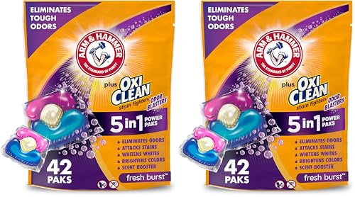Image of Arm & Hammer Plus OxiClean With Odor Blasters Laundry Detergent 5-IN-1 Power Paks, 42CT (Packaging may vary) (Pack of 2)