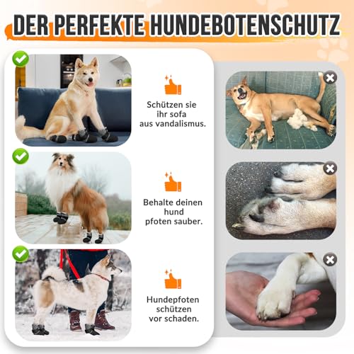 Eyein Hundeschuhe Pfotenschutz, Atmungsaktive & Rutschfeste Hundesocken für Hartholzböden und heiße Sommerböden, reflektierender Hundeschuhe mit Klettverschluss für Spaziergänge im Freien (Schwarz, 6)