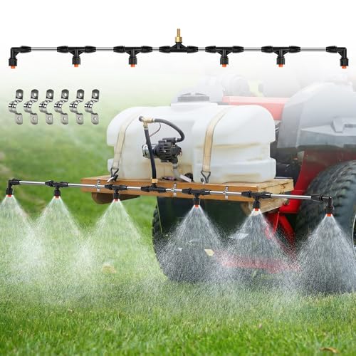 HooLing Boom Sprayer Wand ATV Sprayers Boom Kit with Fittings Wide Coverage Sprayer Attachment for UTV Tractor Tow Behind Sprayers Agricultural Lawn Spray System (Stainless Steel 6 Nozzles)