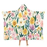 MGDIFYXAA Flores de jardín Grande Capa Manta de TV - Frazada Franela Sofá,Flores Silvestres Suave Mantas con Capucha Dormir Decorativa Dormir Cómoda para Inicio Viajes 130 × 150 cm